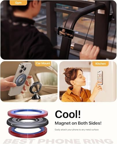 Ultimate Double-Sided Magnetic Phone Grip for Mag Safe – Enhanced Stability with 20 N55 Magnets, 360° Rotating Stand, Anti-Fall Design, and Universal Compatibility for i Phone 16, 15, 14, 13, 12 Pro Max – Perfect for Hands-Free Use and Multitasking