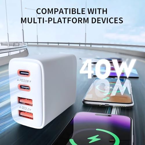 40 W Dual-Pack Fast Charging Wall Charger – 4-Port USB-C & USB-A Power Adapter for i Phone 16, 15, 14, 13, 12 Pro Max – Efficient Multi-Device Charger for Home, Office & Travel Convenience