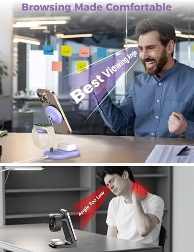 All-in-One Wireless Charging Station for Apple Devices – 15 W Fast Qi-Certified Mag-Safe Charger for i Phone 16, 15, 14, 13, 12, Apple Watch & Air Pods – Adjustable Viewing Angle, Ideal Gift for Women – Enhance Your Charging Efficiency and Style