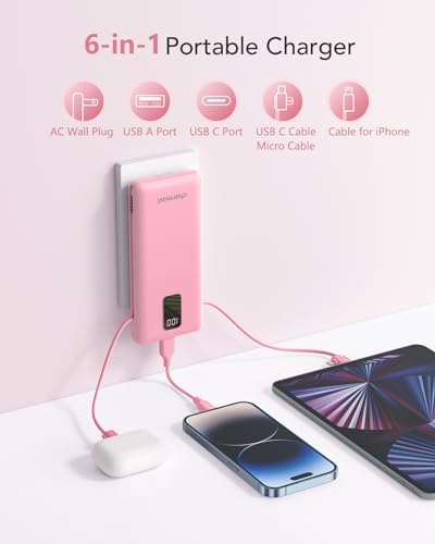 Ultimate Charmast 10,000 m Ah Portable Power Bank with Integrated Cables & Wall Plug – Fast Charging Essential for i Phone 16/15/14/13, Samsung, i Pad, and More – Unmatched Convenience for Travelers and On-the-Go Professionals