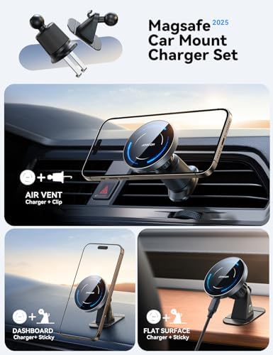 JOYROOM Mag Safe Car Mount Charger – 15 W Fast Wireless Charging for i Phone 12-16 Pro Max Plus, Enhanced Dual-Clip Grip for Secure Dashboard & Air Vent Installation, Stylish Dark Blue Finish, Ultimate On-the-Go Power Solution for i Phone 15 Accessories
