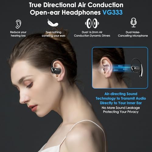 Experience Boundless Freedom with VG333 Open-Ear Bluetooth Headphones: Ultra-Thin Silicone Ear Hooks for Ultimate Comfort, 70-Hour Playtime, and Immersive Bass – Ideal for Active Lifestyles with Touch Control and Next-Gen Bluetooth 5.3 Connectivity