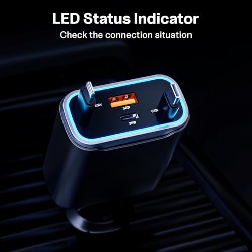Revolutionary 131 W Retractable Car Charger – 4-in-1 USB-C Fast Charging Adapter with Dual Retractable Cables for i Phone 16/15/14/13 – Ultimate Car Accessory for Seamless Power and Connectivity – Perfect Gift for Tech-Savvy Drivers and Travelers – Compact Design with Enhanced Safety Features for Effortless Charging On-the-Go