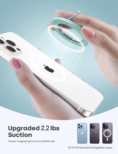 Lamicall 360° Rotatable Magnetic Phone Ring Holder for Mag Safe – Lightweight Grip & Kickstand Compatible with i Phone 12/13/14/15/16 Series, Misty Black – Enhanced Magnetic Strength and Flexibility for Secure One-Handed Use and Wireless Charging Convenience