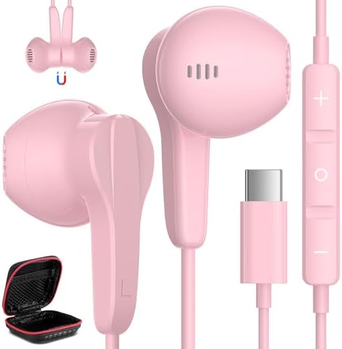 High-Performance USB C Headphones for Samsung S25 Ultra and i Phone 16 – Hi-Fi Stereo Wired Earbuds with Microphone and Volume Control, Magnetic Design for Tangle-Free Storage – Enhanced Compatibility with Galaxy Flip, Pixel 9, S24, S23 FE, and More