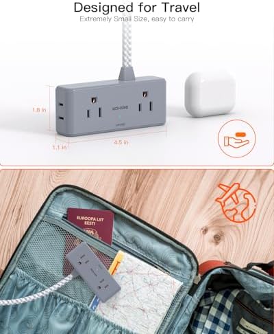 BESHON 10 ft Flat Plug Extension Cord with 4 Wide Outlets & 3 USB Ports (2 USB-C) – Versatile Power Strip for Home, Office & Dorm – Space-Saving Design with Surge Protection & Fast Charging Capabilities