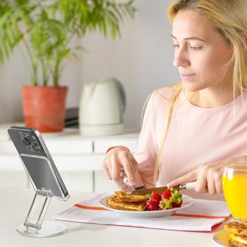 Tomorotec Adjustable Angle Acrylic Cell Phone Stand for Desk, Foldable Acrylic Phone Holder Cute for Office, Portable Non-Slip Desktop Smartphone Holder, Fit for iPhone Samsung Galaxy (Iridescent) – Enhanced Compatibility and Speed