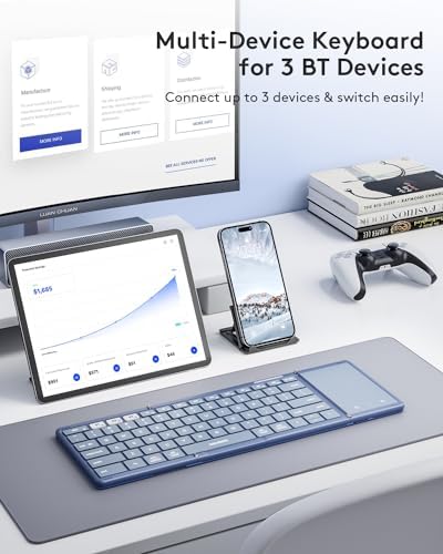 Samsers Portable Foldable Bluetooth Keyboard with Touchpad – Multi-Device Wireless Travel Companion for i OS, Android, Windows & Mac OS – Effortless Workflow with Bluetooth 5.1 and Long Battery Life – Perfect for On-the-Go Professionals