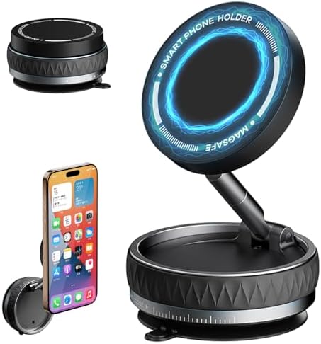 Eastcoo Vacuum Suction Magnetic Phone Holder with 360 Degree Rotation, Handsfree Magnetic Phone Holder Mount for Car/Smooth Surface,Foldable and Retractable Phone Holder for All Phones,White – Enhanced Compatibility and Speed