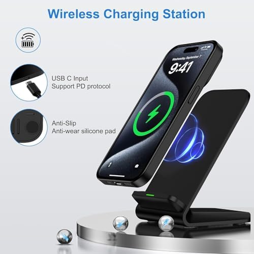 Fast Wireless Charging Dock for Motorola & Samsung Devices – 15 W Wireless Charger with QC 3.0 Adapter, Sleek Design for Edge 60, Edge 2024, Moto G Power 2025, Samsung S25 Series – Compact Phone Charging Solution for Home, Office, and Travel – Intelligent Safety Features to Prevent Overheating and Overcharging – Elevate Your Charging Experience with Enhanced Compatibility and Speed