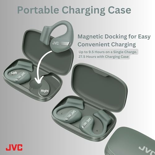 JVC Nearphones: Open Ear True Wireless Earbuds with 16 mm Drivers for Immersive Sound Quality, 38-Hour Battery Life, and Ultra-Portable Design – Ideal for Active Lifestyles and Enhanced Situational Awareness (Beige) – Effortless Device Pairing for Seamless Listening Experience