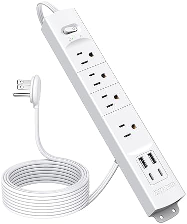 Ultra-Slim TROND Surge Protector Power Strip with 3 USB Ports & Type C – 4 AC Outlets for Maximum Device Protection & Charging Speed – 1440 J Surge Defense, ETL Listed, Space-Saving Wall Mount Design for Home Office & Dorm Use – Versatile Power Management Solution in Elegant Black