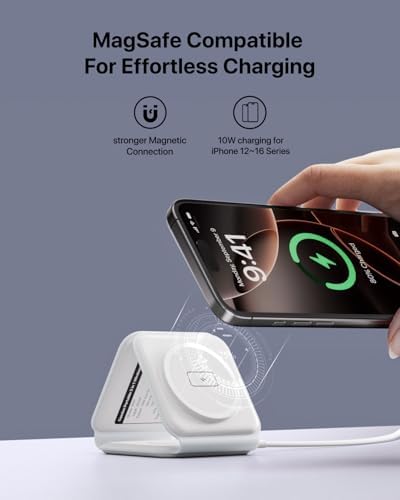 Ultimate 3-in-1 Wireless Charging Station for Mag Safe – Power Up Your i Phone 16, Apple Watch Series 10, and Air Pods 4 with Enhanced Portability and Safety Features – Foldable Travel Charger in Sleek White Finish for Effortless Use and Clutter-Free Convenience