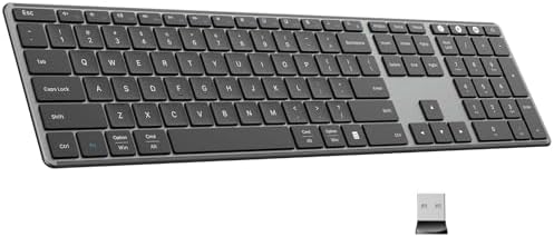 Elevate Your Workspace with the AUSDOM 2.4 G Wireless Bluetooth Keyboard – Full-Size QWERTY Design, Rechargeable & Multi-Device Compatible for Seamless Typing Across Computer, Mac & Windows. Enjoy a Quiet, Slim Profile with Low-Noise Keys and Convenient Number Pad for Ultimate Productivity. Perfect for Shared Spaces, This Ergonomic Keyboard Offers Effortless Connectivity to Three Devices Simultaneously, Enhancing Your Workflow. Crafted for Durability and Comfort, the AUSDOM Keyboard is the Ideal Choice for Professionals and Casual Users Alike. Experience Superior Performance and Stylish Design While Minimizing Distractions. Perfect for Office Use, Gaming, or Everyday Tasks!