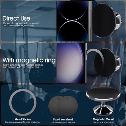 Sleek Silver Gym Magnetic Phone Holder – Dual Magnet Technology for Unmatched Grip, 360° Rotatable Design for Optimal Viewing Angles, Effortless Attachment to Metal Surfaces, Compatible with i Phone 12/13/14/15/16, Samsung & All Mag Safe Smartphones – Ultimate Portable Phone Mount for Distraction-Free Workouts