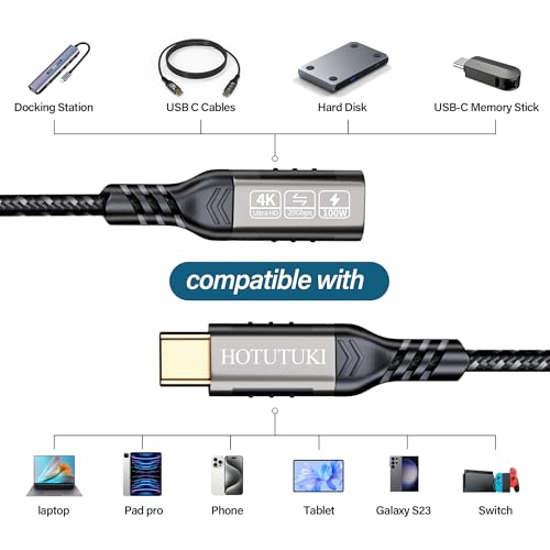 USB-C Extension Cable 6.6ft, 20Gbps Data Transfer, 4K@60Hz, 240W Charging, Male to Female Compatible with Cell Phone Cord Extension – Enhanced Compatibility and Speed