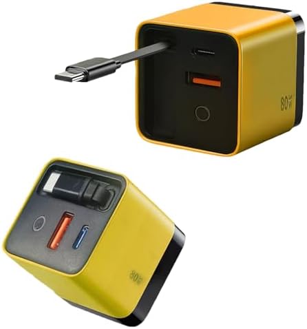 Revolutionize Your Charging Routine: 80 W Retractable 3-in-1 Travel Charger for Phones & Laptops – Fast, Compact, Stylish Yellow Design with Advanced Safety Features for On-the-Go Professionals and Students