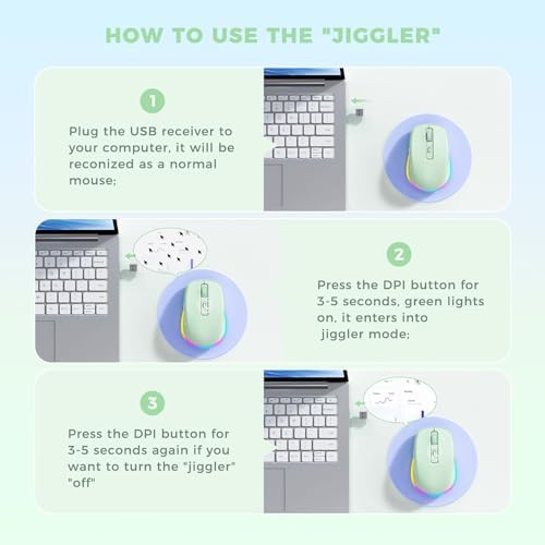 PEIOUS Rechargeable Wireless Mouse with LED – Innovative Jiggler Technology to Keep Your Computer Awake – Sleek Black Design for Optimal Comfort and Productivity