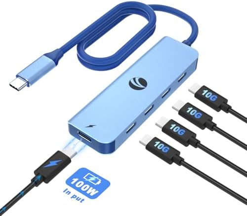 Unlock Ultimate Connectivity with the VCOM 10 Gbps USB C Hub: 5-Port Multiport Adapter Featuring 100 W Power Delivery for Lightning-Fast Charging and Data Transfer – Perfectly Designed for Mac Book Pro, Surface Pro, Dell, and HP Users – Ideal Portable Solution for Busy Professionals on the Move