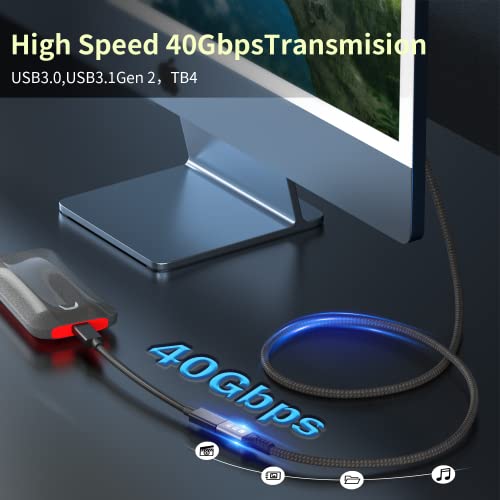 USB-C 4FT 40Gbps Braided Cable – 90 Degree, 8K Display, 100W Charging, Compatible with Thunderbolt 4/3 USB4/3, MacBook Pro, External SSD, eGPU – Enhanced Compatibility and Speed