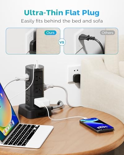 High-Performance Surge Protector Power Strip Tower with 12 AC Outlets and 4 USB Fast Charging Ports – 10 FT Extension Cord for Ultimate Flexibility, Ideal for Home, Office, and Dorm Room Essentials – Space-Saving Design with Advanced Surge Protection