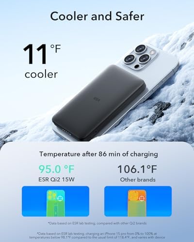 Ultra-Compact ESR Mag Safe Power Bank – 5,000 m Ah Fast Charging Battery Pack with Qi2 Certification – Slim 0.55 in Design for i Phone 16/15/14/13/12 – 15 W Wireless & 20 W USB-C Charger with Cable – Essential Travel Accessory for On-the-Go Power