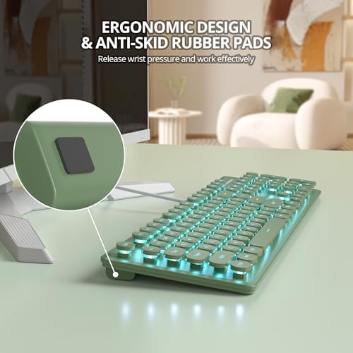 Elevate Your Workspace with the Fogruaden Retro Typewriter Keyboard – Stylish Full-Size USB Design, 104 Round Keys, and White LED Backlighting for Effortless Night Use, Ergonomic & Silent Membrane Keys Perfect for Windows PC and Laptops, Ideal for Writers and Gamers Seeking a Unique Vintage Touch