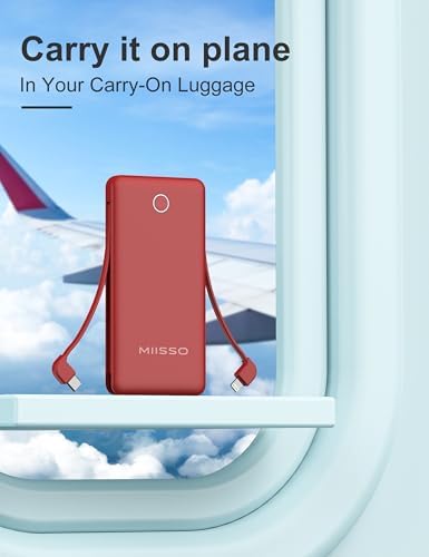 miisso 10000 m Ah Ultra-Slim Portable Power Bank with Integrated Charging Cables – Multi-Device USB-C Travel Charger for i Phone & Samsung – Compact, Lightweight Battery Pack Designed for Maximum Portability and Efficiency