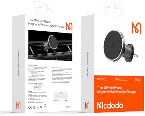Mcdodo Mag Safe Wireless Car Charger with 18 Strong Magnets – 15 W Fast Charging Mount for i Phone 15, 14, 13, 12 – Space-Saving Air Outlet Design for Seamless Navigation and Hands-Free Use – Premium Quality Magnetic Phone Holder for Ultimate Driving Convenience