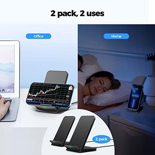 Dual Pack Wireless Charging Stand – 15 W Fast Charge for i Phone 15/14/13/12/11 Pro Max & Galaxy S23/S22/S21/S20 – Ergonomic Design for Home & Office – Universal Compatibility for Google Devices & More – Tangle-Free Convenience for Seamless Charging Experience