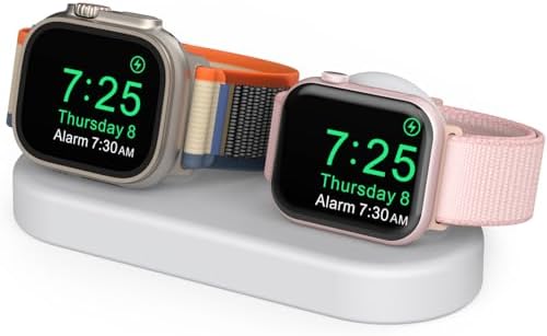 Delidigi Premium Dual Charger Stand for Apple Watch: Fast, Stylish, and Compatible with All Series (Ultra 2, SE, 1-10) – High-Quality Silicone Dock for Simultaneous Charging of Two Smartwatches, Perfect for Home or Travel Use