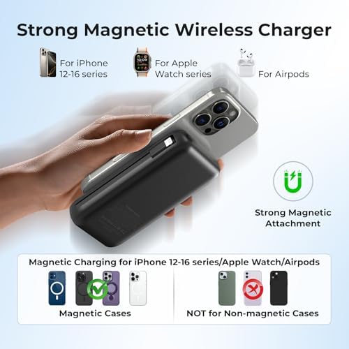 High-Capacity 26800 m Ah Magnetic Power Bank – Versatile 6-in-1 Wireless Charger for i Phone 16/15/14/13/12, Samsung & Android Devices – Built-in Cables, i Watch Compatibility, and Ultra-Fast Charging in Sleek Black Design for On-the-Go Convenience