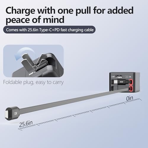 Revolutionary 4-in-1 Retractable Wall Charger with Dual USB Ports – 84 W Rapid Charging Adapter Featuring 25.6″ Lightning & Type-C Cables for i Phone 16/15, i Pad, Galaxy, Air Pods, Pixel & More – Compact, Foldable Design for Optimal Multi-Device Charging Flexibility