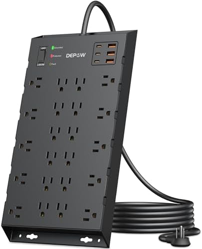 Ultra-Safe Surge Protector Power Strip with 22 Outlets, 6 USB Ports (3 USB-C) and 6.5 FT Flat Plug Cord – 2100 J Protection for Home, Office & Gaming – Wall Mountable, Enhanced Power Management Solution in Sleek Black
