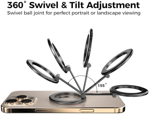 TANSEY Double Magnetic Ring Phone Holder – Quick Attach to Any Iron Surface | Swivel & Tilt Adjustable | Compatible with iPhone 16/15/14/13/12 Series, Magsafe Phone Stand for Desk, Graphite Grey. – Enhanced Compatibility and Speed