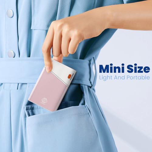 Sleek 5000 m Ah Pink Portable Power Bank with Integrated USB-C Fast Charger – Ultra-Compact Mini Battery Pack for i Phone 16/15/14 & Samsung S24 – Lightweight Design with Handy Lanyard for Effortless Travel Charging