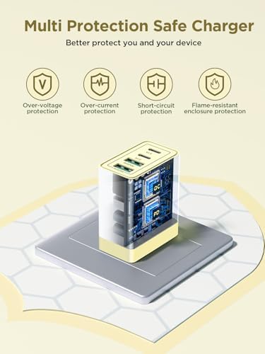Aioneus 40 W USB C Fast Charging Block – 4-Port Dual PD & QC Wall Charger for i Phone 11-16, i Pad & Samsung Devices – Compact, High-Performance Power Adapter with Enhanced Safety Features for Home & Travel