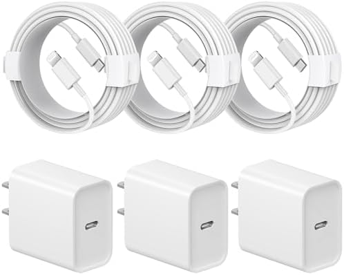 Ultimate 20 W Fast Charger 3-Pack for i Phone & i Pad – 6 FT USB-C to Lightning Cables for Rapid Power Boosting, Compatible with i Phone 11-14 Series & i Pad Models – MFi Certified for Superior Reliability and Flexibility