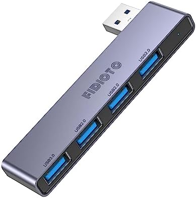 Enhance Your Digital Workspace with Fidioto USB Hub 2 Pack – Versatile 4-Port Adapter for Laptops & Macs, Featuring 1 Ultra-Fast USB 3.0 Port and 3 USB 2.0 Ports for Effortless Device Connectivity and Data Transfer, Ideal for Busy Professionals and Students on the Move