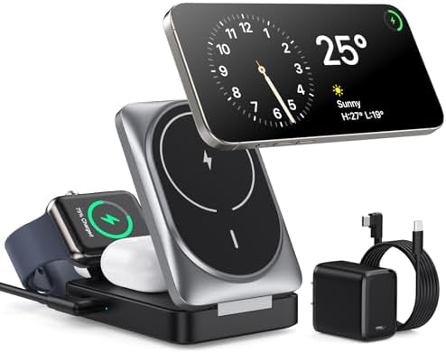 3-in-1 Qi2 Certified Wireless Charging Station – 15 W Fast Magnetic Charger for i Phone 16/15/14/13/12, Apple Watch, Air Pods – Foldable Design with 30 W USB-C Adapter for Ultimate Compatibility and Efficiency – Elevate Your Charging Experience with Enhanced Safety Features and Versatile Viewing Angles