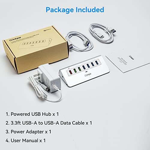 Ultimate 10-Port USB Hub 10 Gbps – Powered Aluminum Data Hub with 7 USB 3.1 Ports & 3 Fast Charging Ports for Mac, PC, and Laptop – 36 W Power Adapter Included, Type A & C Connectivity for Enhanced Performance and Speed