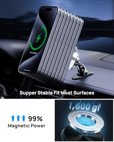 KPON Mag Safe Wireless Car Charger Mount – 15 W Fast Charging Magnetic Holder for i Phone 12-16 & Samsung Devices with Mag Safe Cases – Ultimate Convenience for Navigation & Hands-Free Calls in Your Vehicle – Sleek, Durable Design for Enhanced Driving Experience