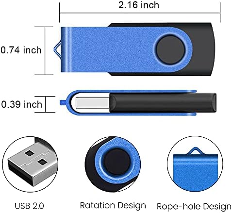 ABLAZE 20-Pack Portable 2 GB USB Flash Drives with Lanyards – Reliable USB 2.0 Thumb Drives for Effortless Data Storage and Transfer – Ideal for Students, Professionals, and Promotional Use – Compact Swivel Design for Enhanced Portability and Compatibility
