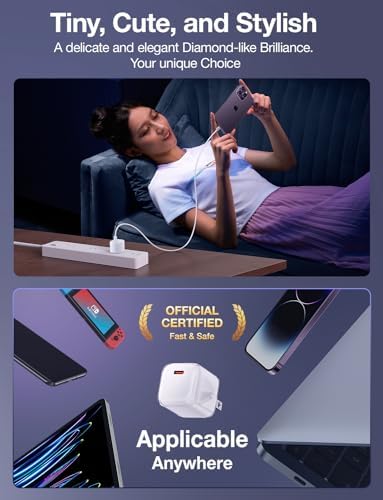 Ultra-Fast TORRAS Icenano 30 W USB-C Charger Block – PD 3.0 Compatible Wall Adapter with 5.5 ft Cable, Stylish Crystal Pink Design, Low-Temperature Operation for Safe Charging of i Phone 16/15 & Mag Safe – Perfect for Travel and Home Use