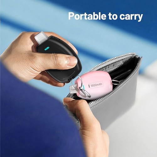 Compact Keychain Power Bank Duo: 1600 m Ah Emergency Charger for i Phone 8, 11, 12, 14 & Air Pods – Ultra-Portable Mini External Battery Pack in Stylish Blue & Pink – Fast Charging & Enhanced Compatibility for On-the-Go Power Solutions