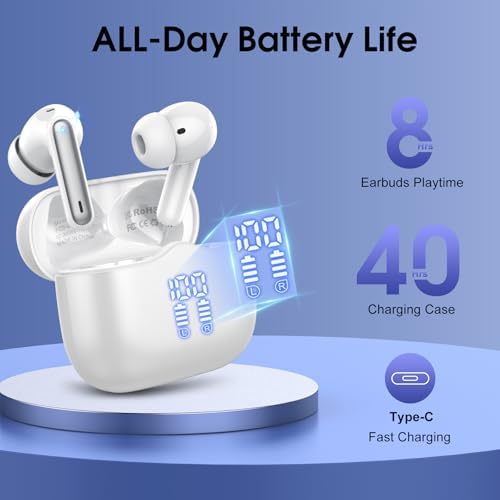 Next-Generation Bluetooth 5.4 Wireless Earbuds – 40-Hour Battery Life & IP7 Waterproof Design for Ultimate Resilience – Deep Bass & Crystal-Clear Communication with Advanced 4 ENC Microphones – Ideal for Active Lifestyles on i OS & Android – Transform Your Audio Experience Now!