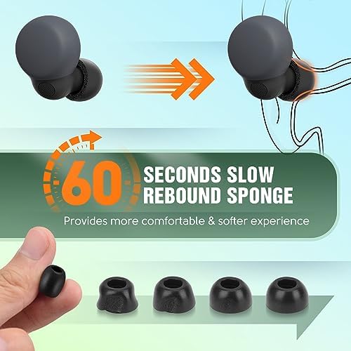 Memory Foam Ear Tips for Sony Link Buds S – Anti-Slip Replacement Tips for Enhanced Noise Isolation and Comfort – 3 Sizes Included (Black) – Perfect Fit for Charging Case and Active Lifestyles