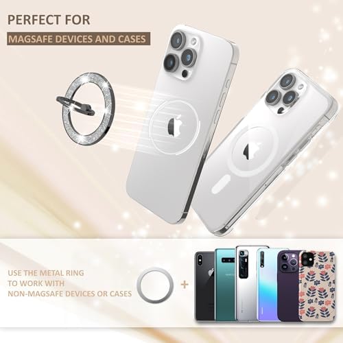 Stylish Glitter Magnetic Phone Ring Holder for Mag Safe – Enhanced Grip & Versatile Stand for i Phone and Android – 2024 Fashion Accessory with 360° Rotation & 180° Flip – Perfect Gift for All Ages