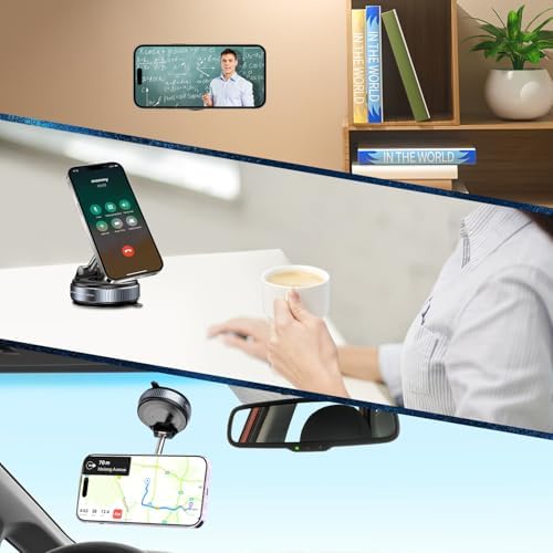 Magnetic Suction Phone Holder,Kitchen Cell Phone Holder,Car Suction Cup Vacuum Magnetic Phone Hholder,Multi-Scene Applicable Cell Phone Holder for iPhone (Black) – Enhanced Compatibility and Speed