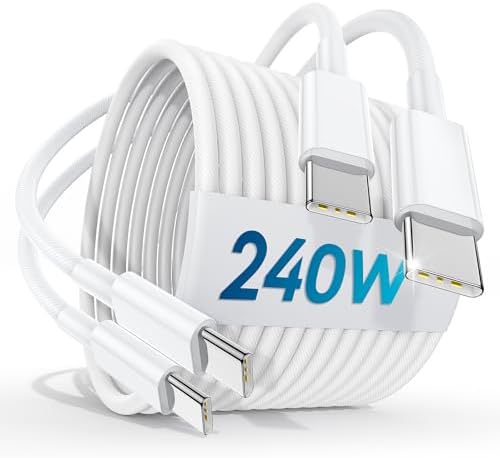 240W USB C to USB C Cable 6 FT 2Pack,USB C Cable Fast Charging Braided Cord for iPhone 15/16 Pro Max Plus, MacBook Pro, Pad Pro, Galaxy S23, and More – Enhanced Compatibility and Speed